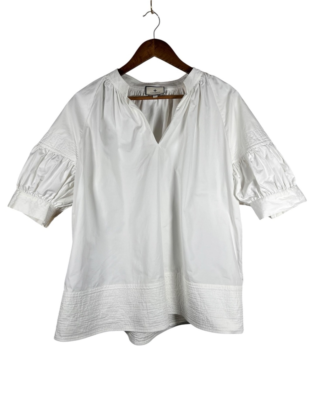 Tuckernuck Ruthie Blouse Top Womens XXL White Puff Sleeve Preppy Coastal Boxy